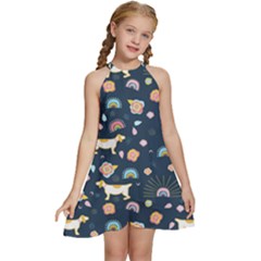 Kids  Halter Collar Waist Tie Chiffon Dress 