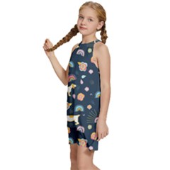 Kids  Halter Collar Waist Tie Chiffon Dress 