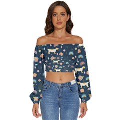 Long Sleeve Crinkled Weave Crop Top 