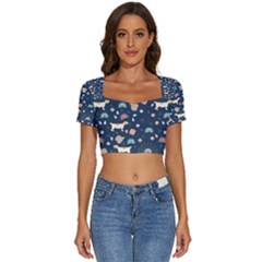 Short Sleeve Square Neckline Crop Top  