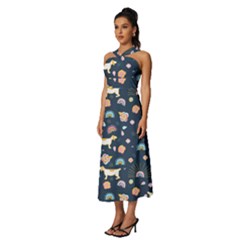 Sleeveless Cross Front Cocktail Midi Chiffon Dress 