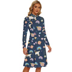 Long Sleeve Shirt Collar A-Line Dress 