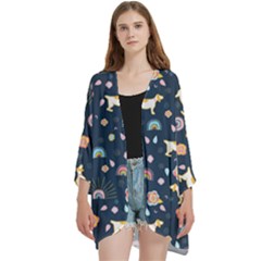 Open Front 3/4 Sleeve Batwing Chiffon Cardigan Kimono 