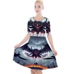 Halloween Goodie Quarter Sleeve A-Line Dress With Pockets