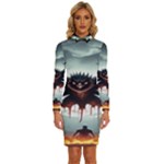 Halloween Goodie Long Sleeve Shirt Collar Bodycon Dress