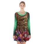 Merry christmas Long Sleeve Velvet V-neck Dress