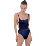 Abstract Feathers Tie Strap One Piece Swimsuit