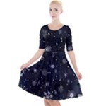 Snowflakes Snow Snowfall Snowing Quarter Sleeve A-Line Dress