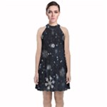 Snowflakes Snow Snowfall Snowing Velvet Halter Neckline Dress 