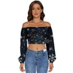 Snowflakes Snow Snowfall Snowing Long Sleeve Crinkled Weave Crop Top