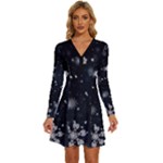 Snowflakes Snow Snowfall Snowing Long Sleeve Deep V Mini Dress 