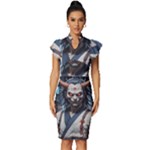 Demon Samurai Vintage Frill Sleeve V-Neck Bodycon Dress