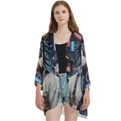 Open Front 3/4 Sleeve Batwing Chiffon Cardigan Kimono 