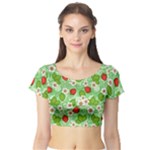 Strawberries Pattern Seamless Short Sleeve Crop Top