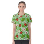 Strawberries Pattern Seamless Women s Cotton T-Shirt