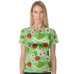 Strawberries Pattern Seamless V-Neck Sport Mesh T-Shirt