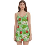 Strawberries Pattern Seamless Body Wrap Sleeveless V-Neck Mini Dress