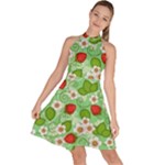 Strawberries Pattern Seamless Sleeveless Halter Neck A-Line Dress