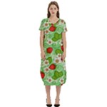 Strawberries Pattern Seamless T-Shirt Midi Dress With Pockets