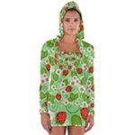 Strawberries Pattern Seamless Long Sleeve Hooded T-shirt