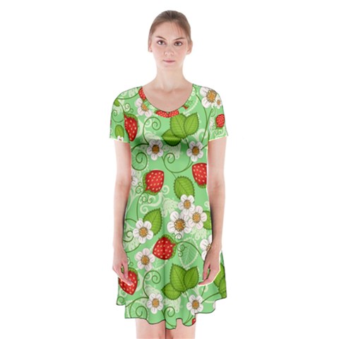 Strawberries Pattern Seamless Short Sleeve V