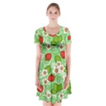 Strawberries Pattern Seamless Short Sleeve V-neck Flare Dress