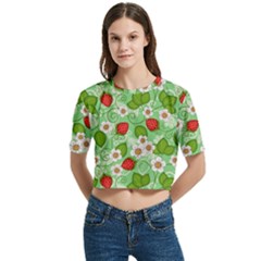 Women s Round Neck Short Sleeve Crop Top 