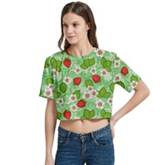 Women s Round Neck Short Sleeve Crop Top 