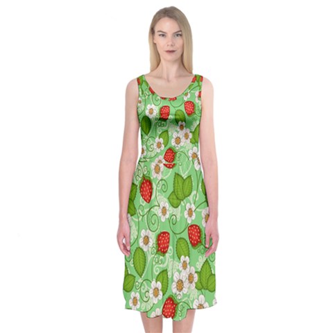 Strawberries Pattern Seamless Midi Sleeveless Dress from ArtsNow.com