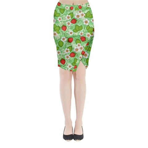 Strawberries Pattern Seamless Midi Wrap Pencil Skirt from ArtsNow.com