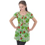 Strawberries Pattern Seamless Puff Sleeve Tunic Top