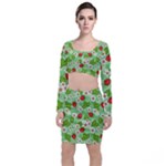 Strawberries Pattern Seamless Long Sleeve Crop Top & Bodycon Skirt Set