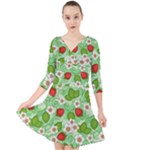 Strawberries Pattern Seamless Quarter Sleeve Front Wrap Dress