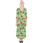 Strawberries Pattern Seamless Quarter Sleeve Wrap Maxi Dress