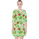 Strawberries Pattern Seamless Quarter Sleeve Pocket Dress