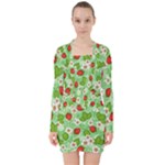 Strawberries Pattern Seamless V-neck Bodycon Long Sleeve Dress