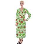 Strawberries Pattern Seamless Velvet Maxi Wrap Dress