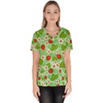 Strawberries Pattern Seamless Women s V-Neck Scrub Top