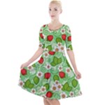 Strawberries Pattern Seamless Quarter Sleeve A-Line Dress