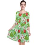 Strawberries Pattern Seamless Quarter Sleeve Waist Band Dress