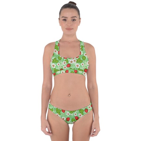 Strawberries Pattern Seamless Cross Back Hipster Bikini Set from ArtsNow.com