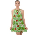 Strawberries Pattern Seamless Halter Tie Back Chiffon Dress