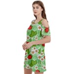 Strawberries Pattern Seamless Women s Cold Shoulder Round Neck Mini Dress