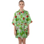 Strawberries Pattern Seamless Half Sleeve Satin Kimono 