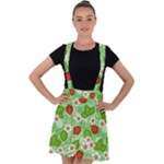 Strawberries Pattern Seamless Velvet Suspender Skater Skirt