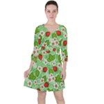 Strawberries Pattern Seamless Quarter Sleeve Ruffle Waist Dress