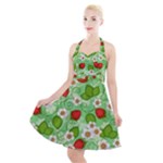 Strawberries Pattern Seamless Halter Party Swing Dress 