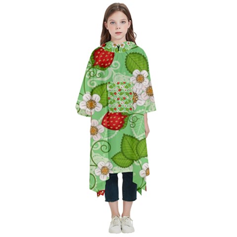 Strawberries Pattern Seamless Kids  Hooded Rain Ponchos from ArtsNow.com