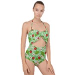 Strawberries Pattern Seamless Scallop Top Cut Out Swimsuit