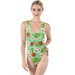 Strawberries Pattern Seamless High Leg Strappy Swimsuit